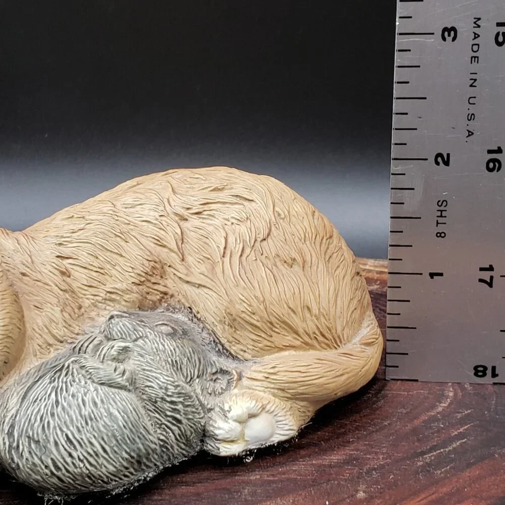 VTG Resin Cat Figurine Sleeping Orange Tabby & Mouse Taiwan 5.5
